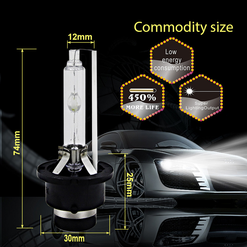 2vnt Super Bright priekiniai žibintai D2S Xenon HID automobilio lemputė 55W 9000LM Automobilių priekiniai žibintai 4300K 6000K 8000K 10000K 12000K automatinė lemputė