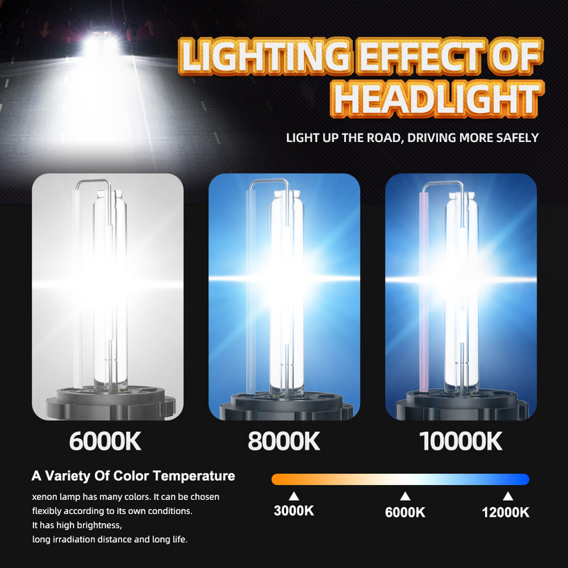 2vnt Super Bright priekiniai žibintai D2S Xenon HID automobilio lemputė 55W 9000LM Automobilių priekiniai žibintai 4300K 6000K 8000K 10000K 12000K automatinė lemputė