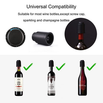 Viboelos Vacuum Πώμα φιάλης κρασιού Σφραγισμένο Πώμα αποθήκευσης Vacuum Memory Wine Stopper Push Style Bar Εργαλεία Barware Wine Cork Μαύρο