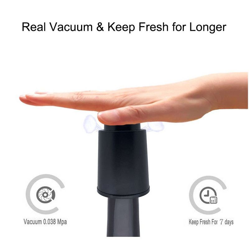 Viboelose vaakum veinipudeli kork kork suletud hoiuruum vaakum mälu veini kork Push Style baar Tööriistad Barware veinikork must