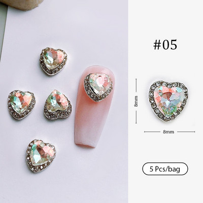 1 чанта 3D сребърни, златни талисмани за нокти във формата на бантик, метална сплав, сърце, ноктопластика, кристали, бижута за маникюр за аксесоари за нокти Направи си сам
