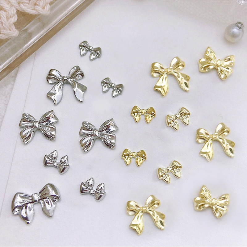 1 чанта 3D сребърни, златни талисмани за нокти във формата на бантик, метална сплав, сърце, ноктопластика, кристали, бижута за маникюр за аксесоари за нокти Направи си сам