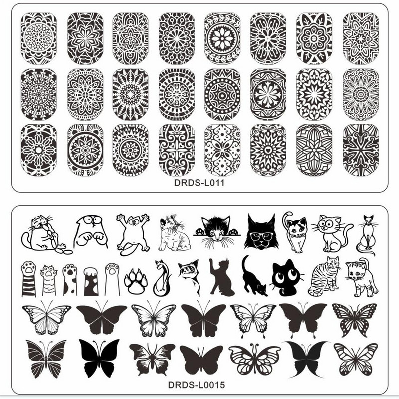 1 ks - pečiatkové dosky s obrázkami hadov/krásky/mačiek 5,6/12 x 6 cm, šablóny na nechtové umenie, šablóny na akrylové nechty, pečiatková doska