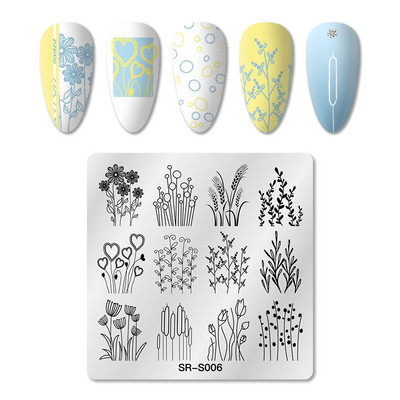 Mtssii Kvadratni okrugli tanjuri za utiskivanje noktiju Cvijeće bundeve Životinjski tropski geometrijski uzorak Slike za nokte Predlošci za pečate od čipke