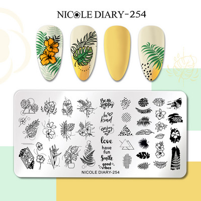 NICOLE DIARY Stripe Heart Stamping Plates Love Valentine Nail Stamp Templates Šablone za nokte Leaf Flower Manicure Decor