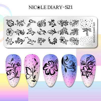 NICOLE DIARY Stripe Heart Stamping Plates Love Valentine Nail Stamp Templates Šablone za nokte Leaf Flower Manicure Decor