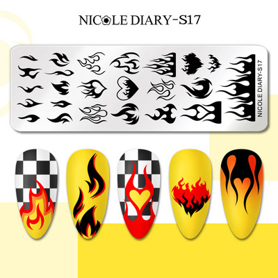 NICOLE DIARY Stripe Heart Stamping Plates Love Valentine Nail Stamp Templates Šablone za nokte Leaf Flower Manicure Decor