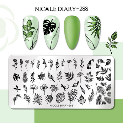 NICOLE DIARY Stripe Heart Stamping Plates Love Valentine Nail Stamp Templates Šablone za nokte Leaf Flower Manicure Decor