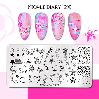 NICOLE DIARY Stripe Heart Stamping Plates Love Valentine Nail Stamp Templates Šablone za nokte Leaf Flower Manicure Decor