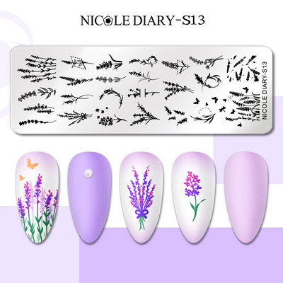 NICOLE DIARY Stripe Heart Stamping Plates Love Valentine Nail Stamp Templates Šablone za nokte Leaf Flower Manicure Decor
