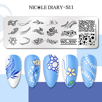 NICOLE DIARY Stripe Heart Stamping Plates Love Valentine Nail Stamp Templates Šablone za nokte Leaf Flower Manicure Decor