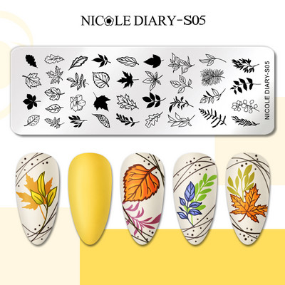 NICOLE DIARY Stripe Heart Stamping Plates Love Valentine Nail Stamp Templates Šablone za nokte Leaf Flower Manicure Decor