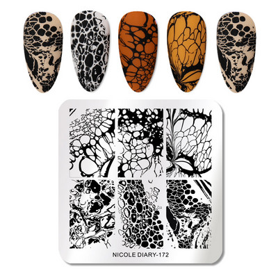 NICOLE DIARY Stripe Heart Stamping Plates Love Valentine Nail Stamp Templates Šablone za nokte Leaf Flower Manicure Decor