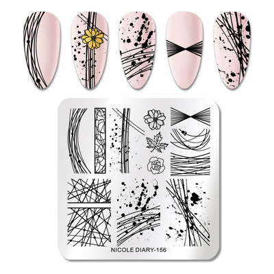 NICOLE DIARY Stripe Heart Stamping Plates Love Valentine Nail Stamp Templates Šablone za nokte Leaf Flower Manicure Decor