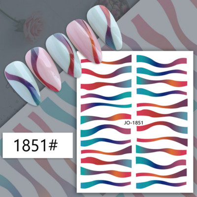 3D auksinės bangos linijos nagų lipdukas marmurinis mėlynas geometrijos abstrakčios gėlės nagų dailė slankikliai lipdukai folijos manikiūro dekoracijos