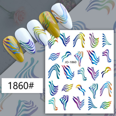 3D auksinės bangos linijos nagų lipdukas marmurinis mėlynas geometrijos abstrakčios gėlės nagų dailė slankikliai lipdukai folijos manikiūro dekoracijos