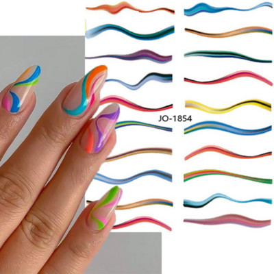 3D auksinės bangos linijos nagų lipdukas marmurinis mėlynas geometrijos abstrakčios gėlės nagų dailė slankikliai lipdukai folijos manikiūro dekoracijos