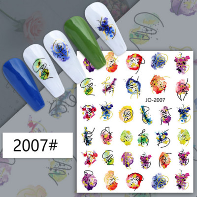 3D auksinės bangos linijos nagų lipdukas marmurinis mėlynas geometrijos abstrakčios gėlės nagų dailė slankikliai lipdukai folijos manikiūro dekoracijos