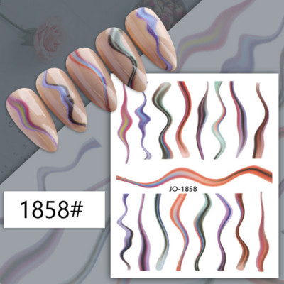 3D auksinės bangos linijos nagų lipdukas marmurinis mėlynas geometrijos abstrakčios gėlės nagų dailė slankikliai lipdukai folijos manikiūro dekoracijos