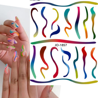 3D auksinės bangos linijos nagų lipdukas marmurinis mėlynas geometrijos abstrakčios gėlės nagų dailė slankikliai lipdukai folijos manikiūro dekoracijos
