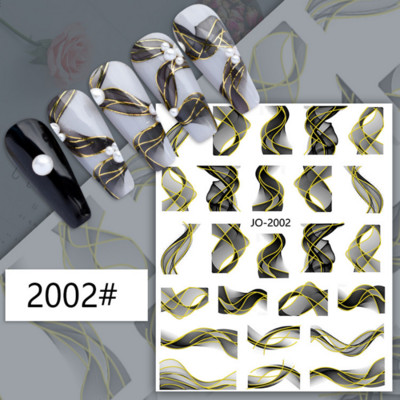3D auksinės bangos linijos nagų lipdukas marmurinis mėlynas geometrijos abstrakčios gėlės nagų dailė slankikliai lipdukai folijos manikiūro dekoracijos