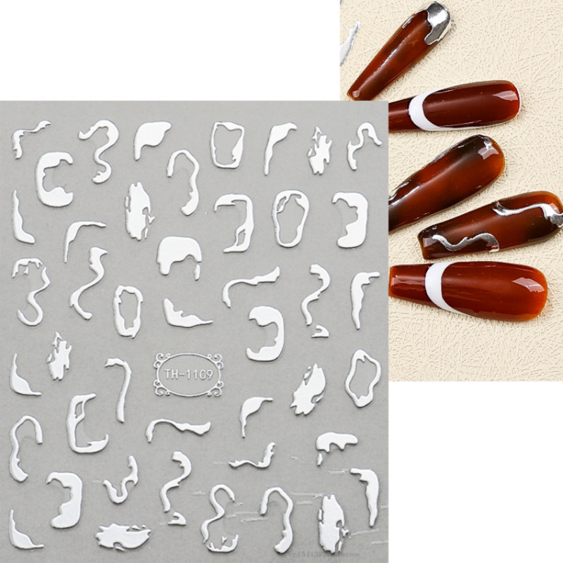 3D Kuldlainejoon Küünekleebis Marmorsinine Geomeetria Abstraktsed Lilled Nail Art Liugurid Kleebised Fooliumid Maniküüri kaunistused