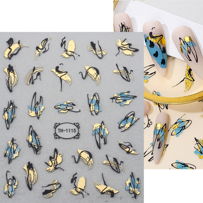 3D Kuldlainejoon Küünekleebis Marmorsinine Geomeetria Abstraktsed Lilled Nail Art Liugurid Kleebised Fooliumid Maniküüri kaunistused