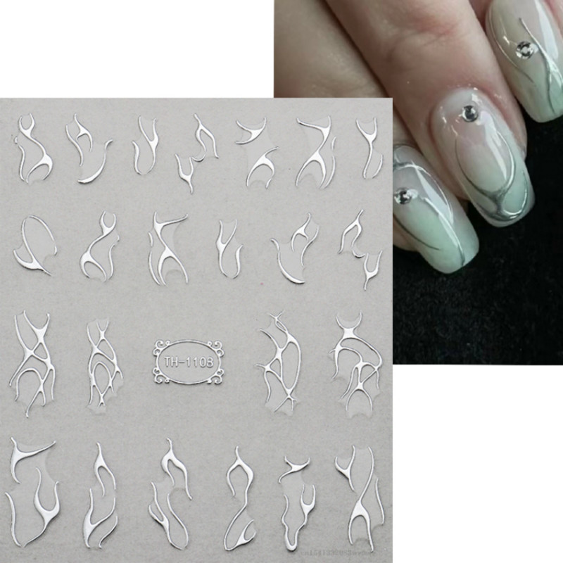 3D Kuldlainejoon Küünekleebis Marmorsinine Geomeetria Abstraktsed Lilled Nail Art Liugurid Kleebised Fooliumid Maniküüri kaunistused