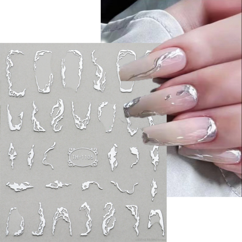 3D Kuldlainejoon Küünekleebis Marmorsinine Geomeetria Abstraktsed Lilled Nail Art Liugurid Kleebised Fooliumid Maniküüri kaunistused