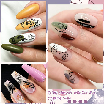 Mtssii 2023 New Leopard Nail Stamping Plates Geometry Line Leaves Flowers Design Printing Plates Nails Art Stencil Stamp Tools