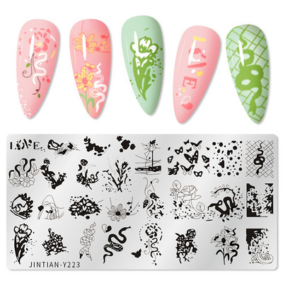 Mtssii 2023 új leopárd körömbélyegző lemezek geometriai vonalak levelek virágok design nyomdalemezek körömdíszítés stencil bélyegző eszközök