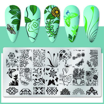 Mtssii 2023 új leopárd körömbélyegző lemezek geometriai vonalak levelek virágok design nyomdalemezek körömdíszítés stencil bélyegző eszközök