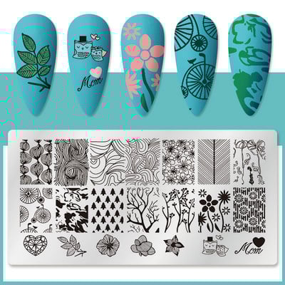 Mtssii 2023 új leopárd körömbélyegző lemezek geometriai vonalak levelek virágok design nyomdalemezek körömdíszítés stencil bélyegző eszközök