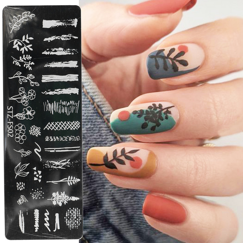 Vaisių dizaino nagų štampavimo plokštės, braškių linijos, lapų gėlių dizaino vaizdas, nerūdijančio plieno spausdinimo šablono plokštė GLSTZ-FS03