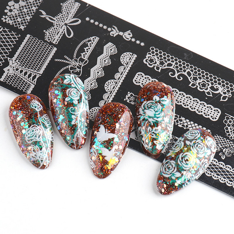 Vaisių dizaino nagų štampavimo plokštės, braškių linijos, lapų gėlių dizaino vaizdas, nerūdijančio plieno spausdinimo šablono plokštė GLSTZ-FS03