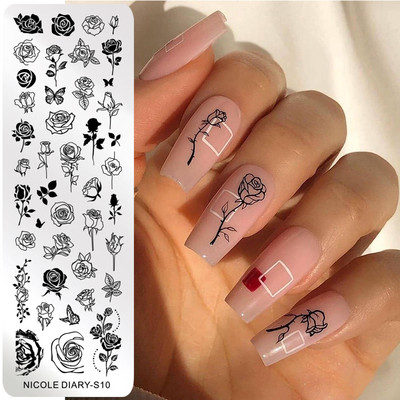 NICOLE PÄEVIK Rose Lille Viinapuu Küünte stantsimisplaadid Liblikakujundus Templimallid Prantsuse küüned DIY Trükišabloonid Vorm