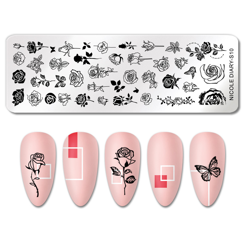 NICOLE PÄEVIK Rose Lille Viinapuu Küünte stantsimisplaadid Liblikakujundus Templimallid Prantsuse küüned DIY Trükišabloonid Vorm