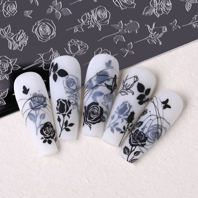 NICOLE PÄEVIK Rose Lille Viinapuu Küünte stantsimisplaadid Liblikakujundus Templimallid Prantsuse küüned DIY Trükišabloonid Vorm