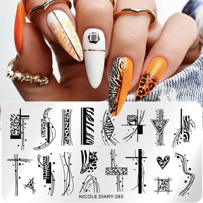 NICOLE PÄEVIK Küünte stantsimisplaadid Tiigrisebra Leopard Print Loomakujutis Templimallid Madulillede lehtede šabloon maniküüriks