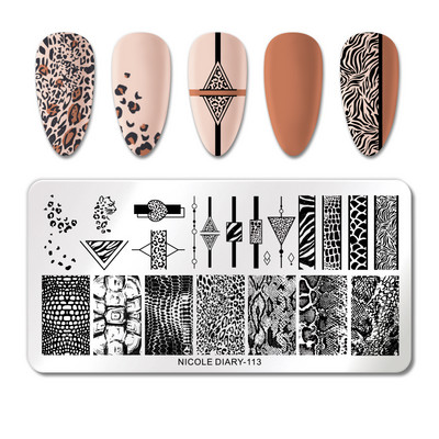 NICOLE PÄEVIK Küünte stantsimisplaadid Tiigrisebra Leopard Print Loomakujutis Templimallid Madulillede lehtede šabloon maniküüriks