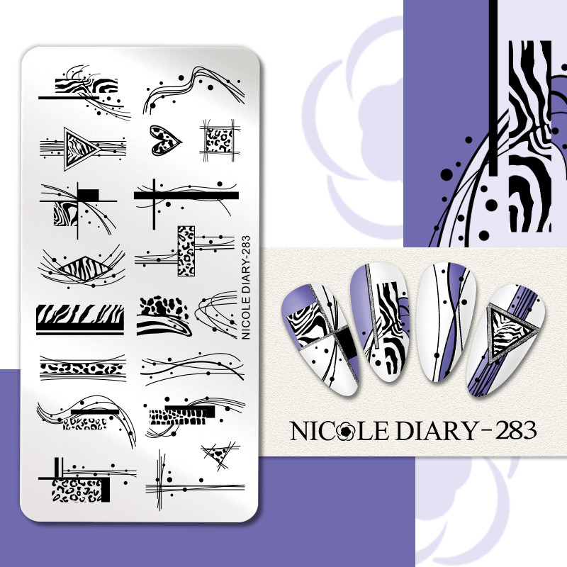 NICOLE PÄEVIK Küünte stantsimisplaadid Tiigrisebra Leopard Print Loomakujutis Templimallid Madulillede lehtede šabloon maniküüriks