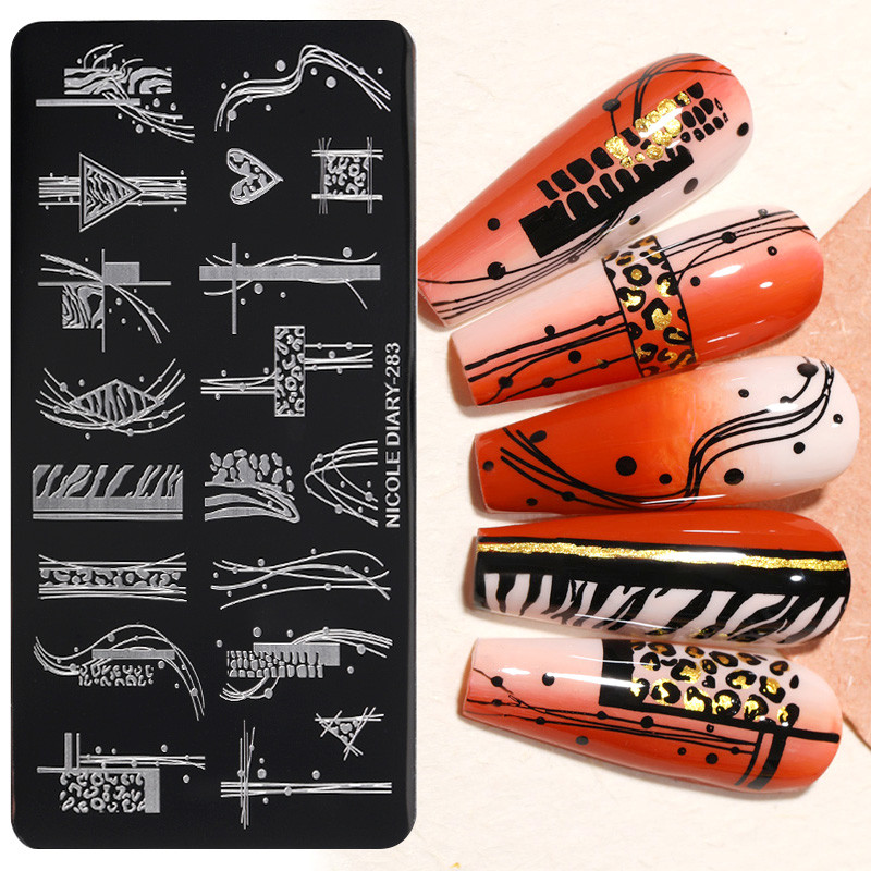 NICOLE PÄEVIK Küünte stantsimisplaadid Tiigrisebra Leopard Print Loomakujutis Templimallid Madulillede lehtede šabloon maniküüriks