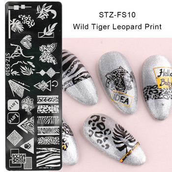 1 бр. Диви животни Nail Art Stamping Plate Леопард Тигър Змия Шаблон за печат Пеперуда Цвете Дантела Шаблони Маникюр JISTZ-FS