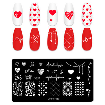 Love Heart Nail Stamping Plates Cartoon Bow Wedding Image Хелоуин дизайнерска плоча за щамповане на нокти Valentine Xmas Polish Templates