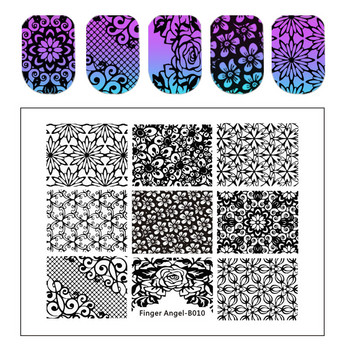 Finger Angel Lace Flower Leaves Series Плочи за щамповане на нокти Rose Stamp Image Шаблон за нокти от неръждаема стомана Инструменти за маникюр