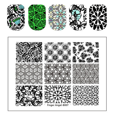 Finger Angel Lace Flower Leaves seeria küünte stantsimisplaadid roositempli kujutis roostevabast terasest küünte kunsti malli maniküüri tööriistad