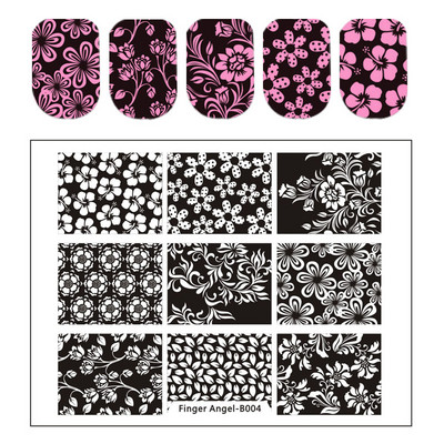 Finger Angel Lace Flower Leaves seeria küünte stantsimisplaadid roositempli kujutis roostevabast terasest küünte kunsti malli maniküüri tööriistad