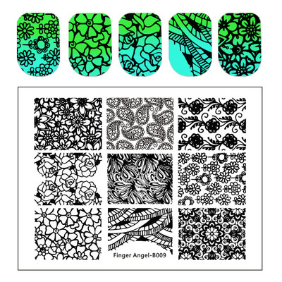 Finger Angel Lace Flower Leaves seeria küünte stantsimisplaadid roositempli kujutis roostevabast terasest küünte kunsti malli maniküüri tööriistad