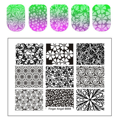 Finger Angel Lace Flower Leaves seeria küünte stantsimisplaadid roositempli kujutis roostevabast terasest küünte kunsti malli maniküüri tööriistad