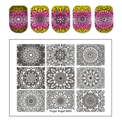 Finger Angel Lace Flower Leaves seeria küünte stantsimisplaadid roositempli kujutis roostevabast terasest küünte kunsti malli maniküüri tööriistad